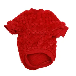 Red warm pet dog sweater winter fluffy fleece high collar puppy clothing cute apparel