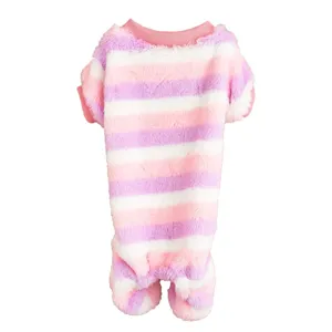 Cute colorful striped plush four-leg pet jumpsuit warm autumn winter puppy dog clothes.