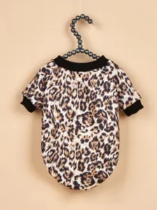 Leopard print pet fleece hoodie dog clothes casual crewneck pullover pet sweater.