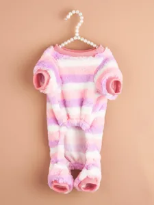 Cute colorful striped warm pet fleece four-leg clothes for small dogs cats winter wear