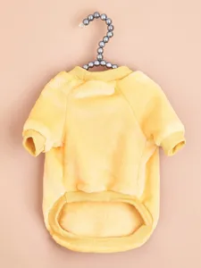 Soft yellow fleece pet clothes detail showing cozy texture and ribbed cuffs for cozy warmth.