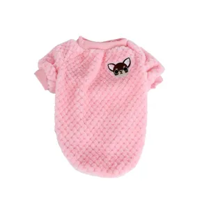 Pink fleece pet puppy sweater detail, cozy warm winter dog apparel featuring cute dog patch.
