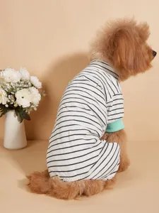 Striped dog jumpsuit high neck pet clothes breathable puppy four leg pajamas autumn winter