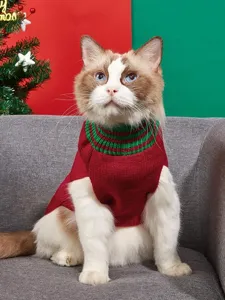 Christmas cat sweater red green knit pet apparel cute holiday clothing for small dogs and cats