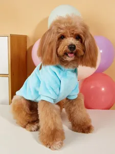 Soft pet fleece sweater for small dogs, warm winter puppy clothes in light blue color with tag.