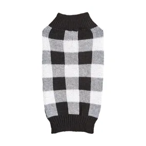 Classic black and white buffalo plaid dog knitted sweater for small pets like poodle and pomeranian.