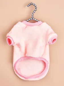 Pink plush dog winter fleece sweater detail shot, soft warm pet clothing for small dogs.