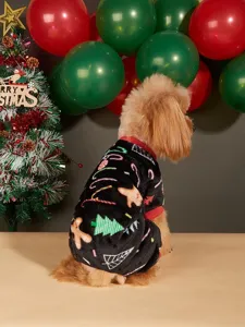Cozy fleece pet dog clothes with cute Christmas patterns, warm four-leg apparel for dogs.