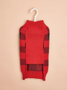 Red and black plaid pet sweater for dogs, cozy knit turtleneck winter warm dog clothes.