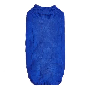 Blue dog sweater knit turtleneck classic checkered pet warm apparel winter small puppy clothing
