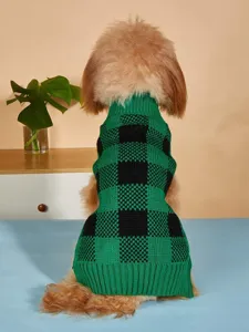 Dog knitted sweater retro green black plaid classic pet winter clothes for small dogs puppy