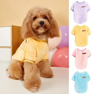 Soft Warm Flannel Dog Hoodie Autumn Winter Small Dog Clothes Cute Classic Leather Label Pet Apparel Puppy Sweatshirt