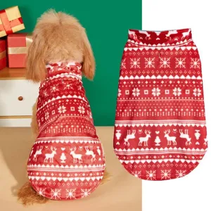 Abbigliamento Invernale per Cani Mantella Reversibile in Caldo Pile con Stampa Fiocco di Neige e Alce Vestiti per Animali Domestici Costume Natalizio