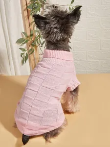 Pink checkered knit dog sweater back detail showing cozy turtleneck design for small pets
