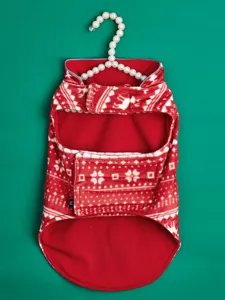 Cappotto per cani in pile rosso con motivo renna fiocco di neve natalizio, mantella invernale.