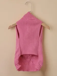 Detailed shot of knitted pet sweater, diamond pattern texture and elegant beaded decoration.