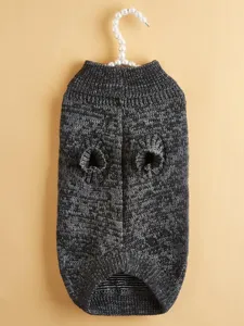 Detailed close-up view of the dark grey knit dog sweater, perfect for winter pet wear.