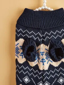 Knit pet winter sweater warm turtleneck dog clothes with snowflake wave print apparel