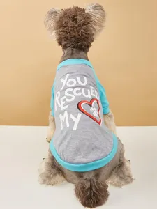 Grey and blue pet t-shirt with rescue letter and heart print for dogs like schnauzer.