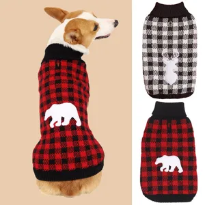 Classic Plaid Pet Sweater For Dogs Cats Acrylic Knit Turtleneck Winter Warm Puppy Clothes Small Dog Apparel