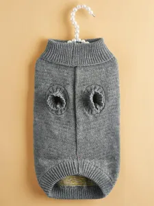 Grey knitted dog sweater with turn down collar, warm pet apparel for small dogs winter.