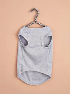 Detail view of grey pet vest for cats and dogs, soft knit fabric, comfortable summer wear.