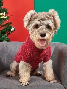 Cute pet fleece sweater with ribbed crew neck, soft coral fleece for warm winter wear.