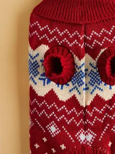 Detailed view of winter warm pet knitted dog sweater featuring classic Nordic snowflake pattern.