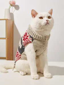 Winter knit pet sweater for dogs and cats featuring cute polar bear and holiday snowflake prints.