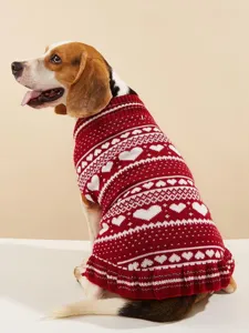 Cozy knit dog sweater with cute heart patterns and stylish ruffle hem detail for pets.