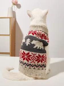 Christmas knit pet sweater with adorable polar bear and snowflake pattern for cats and dogs.