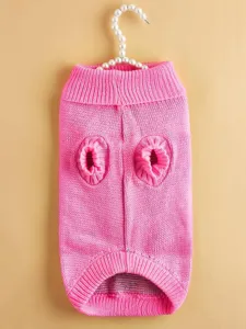 Detail view of a pink knit dog sweater, lapel design, warm pet apparel for winter.