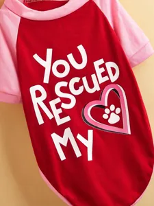 Cute color block dog t-shirt featuring sweet rescue letter and paw print for small pets daily wear.