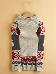 Knit pet dog sweater with winter snowflake and cute polar bear patterns for cold weather wear