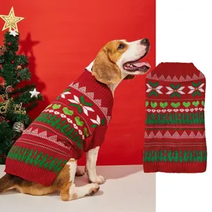 Detailed view of Christmas pet sweater for small dogs, cozy knit heart and wave pattern.
