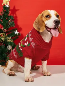 Cute Christmas dog sweater knit pet winter clothes for small medium dogs red festive apparel