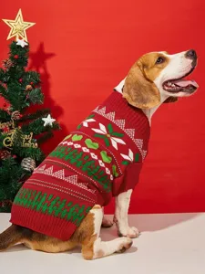 Festive Christmas dog sweater knit red green heart pattern winter pet apparel small dogs