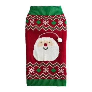 Christmas knitted pet sweater with Santa Claus face and cute pom-pom detail for dogs.
