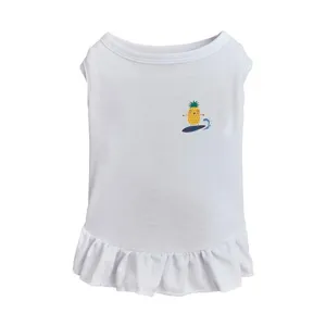White cute pet dress for dogs and cats with pineapple print and lovely ruffles hem main view