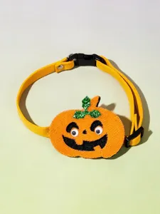 Halloween pet collar with cute pumpkin decoration, perfect costume accessory for dogs and cats.