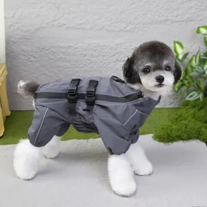 Imperméable pour chien de compagnie gris étanche avec boucles réglables et bandes réfléchissantes