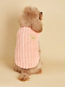Verstevigd winter huisdierenvest met schattige beren borduurwerk voor honden en katten in roze fleece.