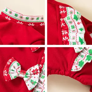 Christmas pet jumpsuit dog clothes with festive snowflake prints and cute bow decoration