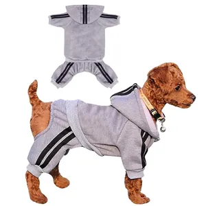 Tuta con cappuccio cane animale rigata grigia autunno inverno vestiti sportivi caldi