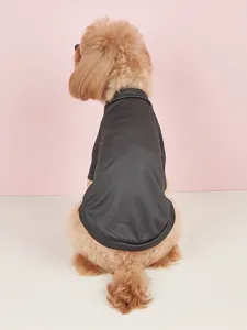 Detail view of the black breathable mesh pet shirt showing back design and fabric texture.