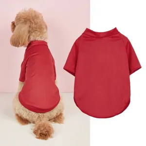 Red mesh pet shirt detail view, breathable summer dog clothes, comfortable daily pet wear.