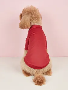 Red breathable mesh pet t-shirt detail showing back view, lightweight and cool wear.