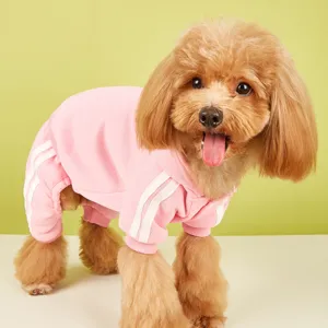 Completo sportivo rosa con cappuccio e strisce bianche per cani piccoli vestiti comodi animali