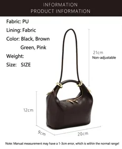 Detailed view of the stylish PU leather shoulder handbag showing precise dimensions and hardware.