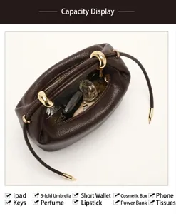 Women PU leather dumpling shoulder bag large capacity casual minimalist handbag for daily commute
